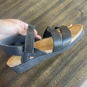 Naot Black Leather Slingback Platform Sandals